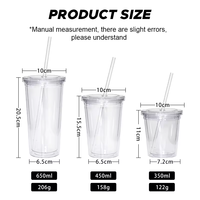 Gobelets isothermes réutilisables sans BPA de 12 oz, 16 oz, 24 oz pour café glacé, tasses à double paroi pour boissons froides, en plastique transparent avec paille et couvercle