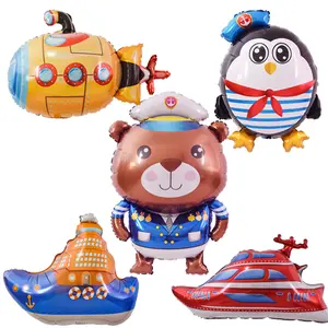 派对用品水上运输船蒸笼企鹅熊形箔气球生日派对气球儿童玩具用品