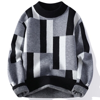 Pull décontracté unisexe col montant en tricot écossais à manches régulières, coupe ample et chaude, style Y2K, en laine standard pour l'automne et l'hiver