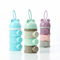 Boîte à lait en poudre 3 couches motif Ours et Grenouille, sans BPA, ouverture latérale, distributeur de lait en poudre pour bébé, conteneur portable pour collations