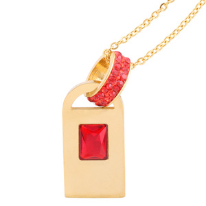 Parure de bijoux en or en forme de cadenas avec zircon rouge, collier et boucles d'oreilles en acier inoxydable pour femme, idéale pour les soirées et la mode - Product Image 5