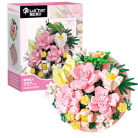Ensemble de blocs de construction floraux roses personnalisés OEM, jouets de briques botaniques DIY, fabricant de modèles de décoration de bureau en plaque ronde