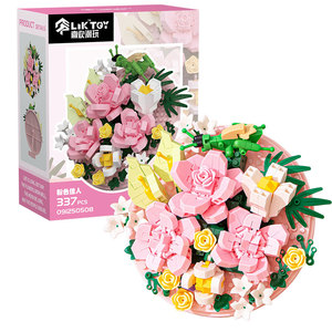 Ensemble de blocs de construction floraux roses personnalisés OEM, jouets de briques botaniques DIY, fabricant de modèles de décoration de bureau en plaque ronde - Product Image 1