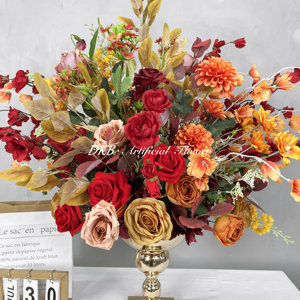 Bola de flores artificiales de rosas rojas de estilo moderno personalizada, Bola de flores naranjas, bolas de flores de boda para centros de mesa - Product Image 5