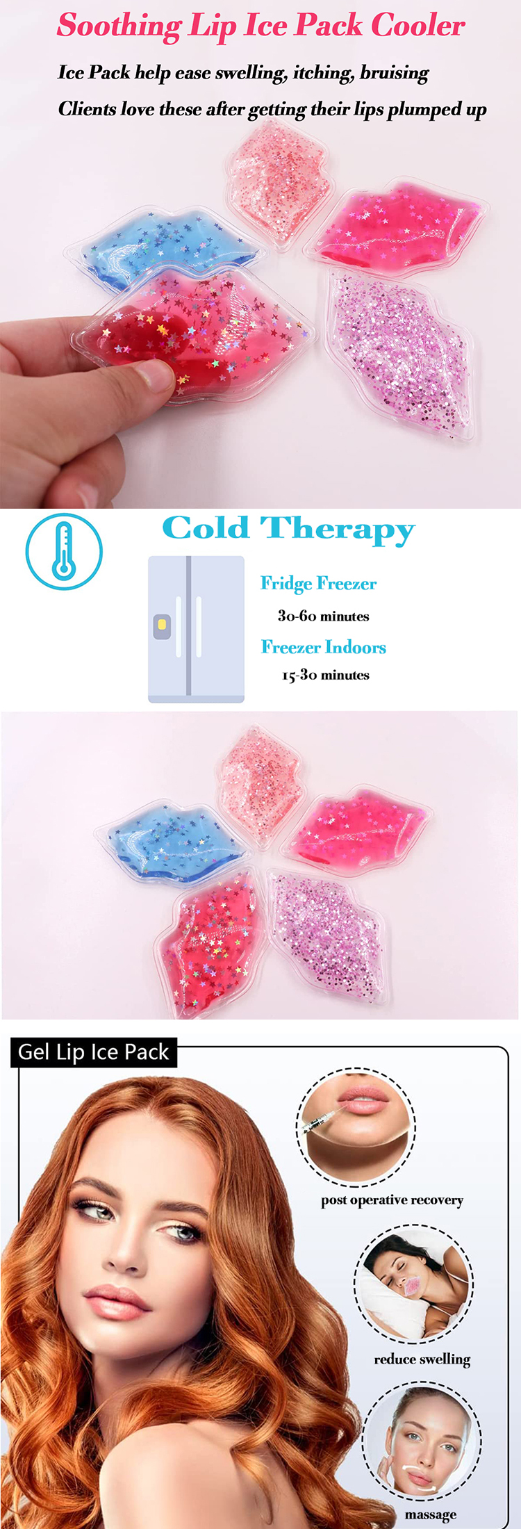wholesale customized hot cold lip gel pack reusable lip ice pack cooling lip gel pack