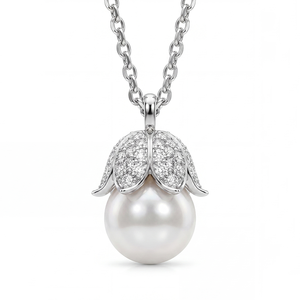 Collar con Colgante de Flor de Perla y Concha de Plata de Ley S925 con Circonitas, Elegante Collar de Perlas para Mujer - Product Image 1