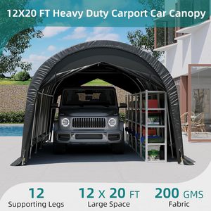 Abri de voiture 12x20FT robuste et portable en acier galvanisé, au design moderne en arche, avec protection anti-neige, abri de stockage extérieur pour voitures et camions - Product Image 3