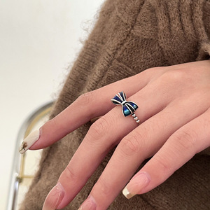 Yinruitai S925 Sterling Silver Enamel Bow <b>Ring</b> For Women Index Finger Jewelry Gift - Product Image 2