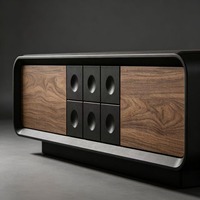 Ensemble de meubles de salon modernes, meuble TV en bois grainé, console multimédia et table basse rectangulaire avec rangement, design à bords arrondis