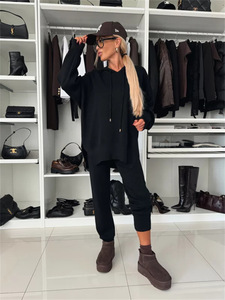 Vêtements pour femmes, nouveau costume automne-<span class=keywords><strong>hiver</strong></span>, couleur unie, sweat-shirt à capuche ample, <span class=keywords><strong>ensemble</strong></span> deux pièces - Product Image 6