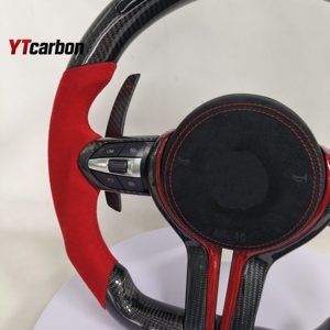 YTcarbon per BMW <span class=keywords><strong>Serie</strong></span> <span class=keywords><strong>1</strong></span> F20 <span class=keywords><strong>F21</strong></span> 125i 1M Volante in Vera Fibra di Carbonio Personalizzato con Paddle Shifter LED Rosso e Rivestimento in Pelle Scamosciata - Product Image 3