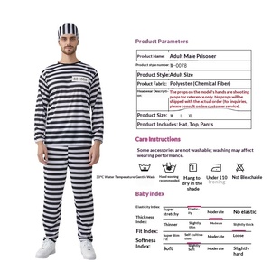 Disfraz de ladrón XJ para cosplay, conjunto a rayas blancas y negras para fiesta de Halloween, uniforme de prisionero para adultos, hombres y mujeres. - Product Image 4