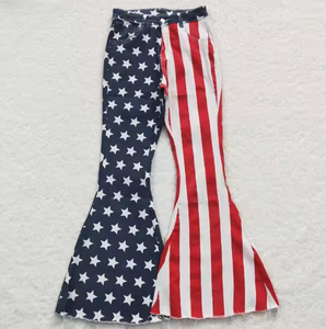 Pantalones Vaqueros Anchos con Estampado de Estrellas y Rayas para Niñas Pequeñas y Mamás, Estilo Vaquero Acampanado, para el 4 de Julio, Venta al por Mayor - Product Image 4