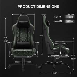 Chaise de jeu Black Green Razers avec haut-parleurs de massage, en cuir PU, édition course, chaise de jeu avec repose-pieds - Product Image 5