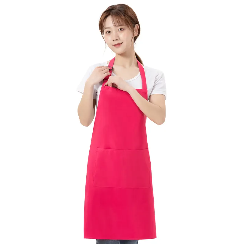 Tablier de chef cuisinier en tissu de coton personnalisé avec deux poches logo vente en gros pas cher personnalisé pleine longueur bavoir noir polyester