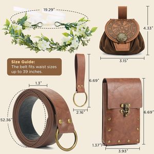 Ensemble de pochettes de ceinture en similicuir style elfe médiéval, sac banane vintage, couronne de fleurs, pour <span class=keywords><strong>femme</strong></span>, idéal pour LARP, cosplay, costume d'<span class=keywords><strong>Halloween</strong></span> - Product Image 5