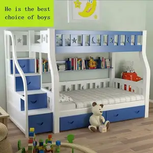 Set furnitur kamar tidur anak-anak, tempat tidur kayu Solid gaya Mediterania Modern multifungsi untuk anak-anak