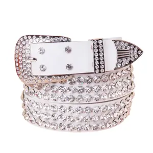 Cinturón de piel sintética con diseño de Concho cruzado para mujer, cinturón con diamantes de imitación, a la moda, vaquera occidental, ostentoso
