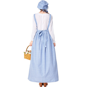 Robe <span class=keywords><strong>de</strong></span> demoiselle d'honneur à carreaux bleu ciel style fermière européenne et américaine XJ, <span class=keywords><strong>costume</strong></span> <span class=keywords><strong>de</strong></span> performance rural parent-enfant - Product Image 2