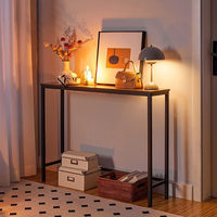 Table console moderne minimaliste en métal avec plateau en bois pour salon, entrée, couloir