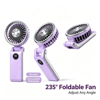 Ventilateur de bureau 235 °   Ventilateur de cou pliable à 5 vitesses, avec écran LED, 10 heures d'autonomie, idéal pour l'extérieur, le maquillage, la maison, le bureau et les voyages