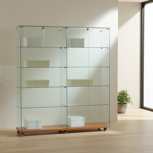 Vitrina Moderna de Vidrio de 160 cm de Ancho y 180 cm de Alto con Puertas con Cerradura y Base con Ruedas para Almacenamiento en la Sala de Estar - Product Image 3