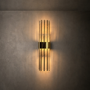 Lámpara de pared vertical moderna de vidrio con marco de latón para el hogar y hoteles - Product Image 1