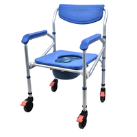 Silla de Inodoro Ajustable de Aluminio con Ruedas, Inodoro Portátil para Personas Mayores y con Discapacidad, para Transferencia en el Baño y la Ducha