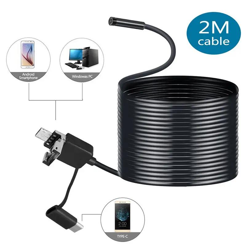 5.5MM Android Endoscope Camera 3 in 1 USB/Micro USB/Type-C Borescope Inspection Camera Waterproof for OTG Smartphone and UVC PC