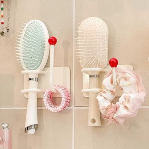 Wall Mounted Hair Accessory Rack With Comb Holder And Elastic Band <b>Hooks</b> For Bathroom Storage Space Saving Design - Product Image 4