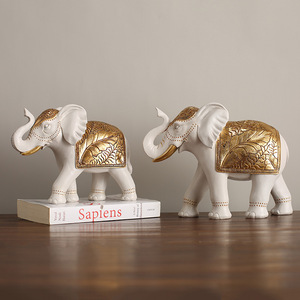 Creative Auspicious Elephant Resin Craft Ornament Rustic Style Living Room Decoration 2Pcs - Product Image 3