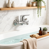 Robinet de douche mural à poignée unique au design moderne en alliage de zinc avec cartouche céramique polie, idéal pour les hôtels et appartements