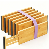 Diviseurs de tiroirs en bambou réglables, lot de 6 organisateurs de tiroirs extensibles pour la cuisine, les vêtements et le bureau, s'adaptent aux intérieurs de tiroirs