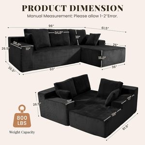 Canapé modulable sans structure en mousse haute densité, grand format, avec chaise longue droite en L, ensemble canapé-lit, assise profonde, pour salon - Product Image 5