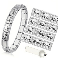 Bracelet DIY modulable italien avec breloques, design simplifié à abréviations anglaises de 12 mois, pour assemblage et démontage