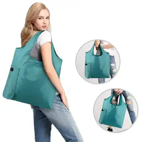 Customized Logo Easy Fold Reusable Tote Ripstop Fabric Grocery Foldable Shopping Bag for supermarkets
