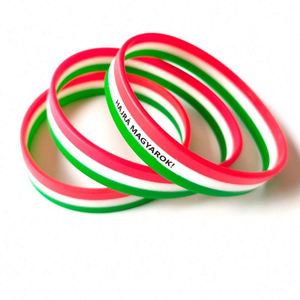 สายรัดข้อมือยางแบบกำหนดเองพร้อมสายรัดข้อมือซิลิโคนลายธงชาติสามสี, พิมพ์โลโก้ได้, สายรัดข้อมือซิลิโคนสีแบบหลายชั้น - Product Image 2