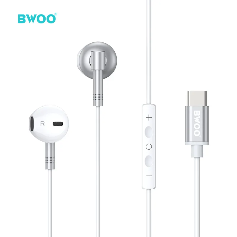 BWOO Neuankömmling Metall Kopfhörer mit Mikrofon 1,2 m bequeme Kleidung für Samsung Mobile Typ C Kabel Kopfhörer