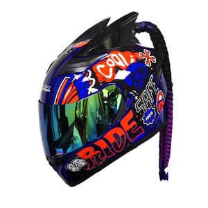 Casco completo de motocicleta eléctrica para hombre y mujer, accesorio para correr, personalizado, <span class=keywords><strong>con</strong></span> trenza, para verano - Product Image 1