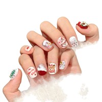 Ongles artificiels 3D faits à la main avec motif ciel étoilé, longueur 5,0 cm, forme carrée/en C/en tube, manucure festive douce, tons rouge et vert