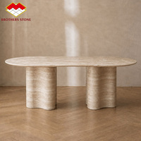 Table à manger en pierre de travertin beige moderne, design ovale, tables en travertin pour la décoration de la maison
