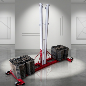 Poste de bádminton móvil con base de PVC de 50 kg en cada lado, red de bádminton portátil con marco de aluminio y base pesada, diseño de carrito rojo. - Product Image 2