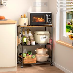 Étagère de rangement pour four à micro-ondes SENYU, chariot de rangement de cuisine à 3 niveaux en métal avec dessus en bois et roulettes - Product Image 1