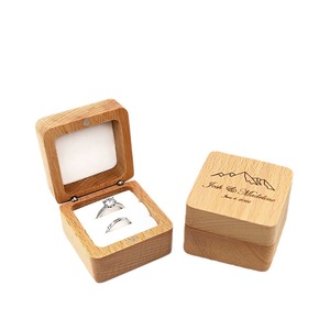 Custom Engraving Beech Wood Ring <strong>Box</strong> for Wedding, Square Wooden Jewelry <strong>Box</strong> Ring <strong>Earring</strong> <strong>Holder</strong>, Anniversary Gift Packing Case - Product Image 1