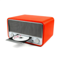 Sistem HiFi Retro Protek Micro dengan Pemutar CD di Dalam Plafon, Speaker Terintegrasi, Layar, BT, USB, AUX, Radio FM, Output RMS 50W, Kulit Oranye