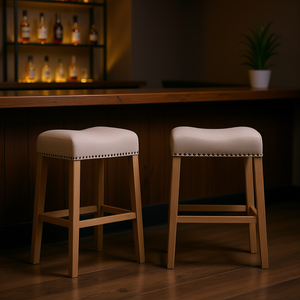 Juego de 2 taburetes de bar CoCo, tapizados en color canela, base de madera, 29 pulgadas de altura, sin respaldo, diseño contemporáneo - Product Image 2