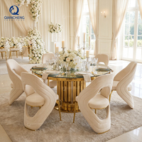 Italienischer Luxus-Esstisch mit Goldener Edelstahlbasis, Runder Bankett-Tisch, Moderne Hotel- und Hochzeitsmöbel, Glasplatte, Esszimmerstuhl-Set