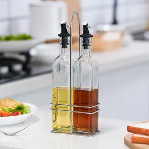 Innovations Good Price Bottle Glass Oil Dispenser Vinegar Bottles Clear Glass Edible Oil Bottles Holder Set