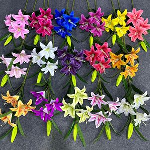 Bouquet de fleurs de lys artificielles réalistes en 3D à grandes têtes pour décorations de mariage, fleurs en soie moulées par injection - Product Image 2