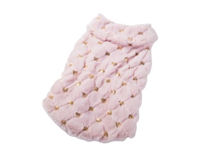 Gilet d'hiver haut de gamme en fausse fourrure pour chien - Manteau rose en peluche pour chiot avec <span class=keywords><strong>sequins</strong></span> en forme de cœur doré et doublure en satin pour petits chiens et chats - Product Image 1